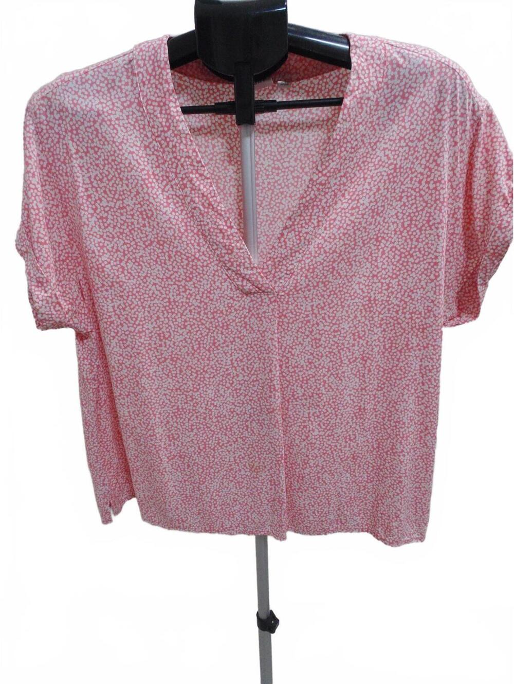 Gap Women's Pink White Polka Dot V-Neck Short Sleeve Regular Size L Blouse Top